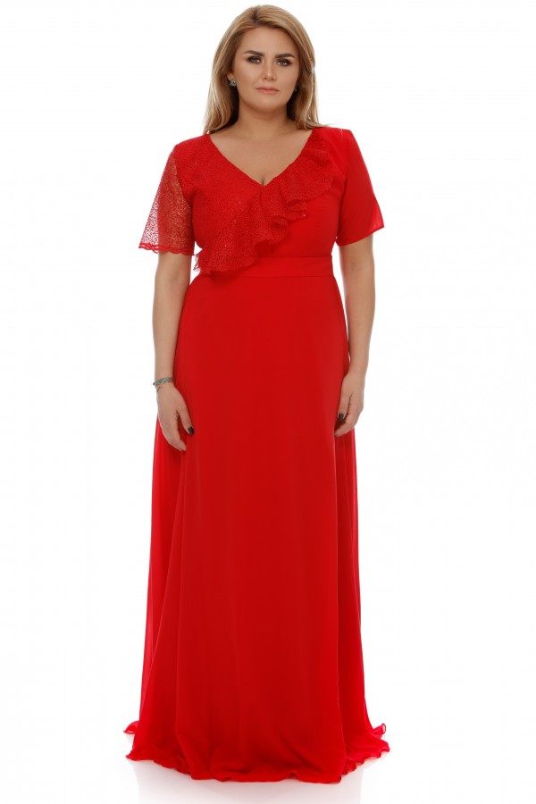 Treci prin spini Înşelăciune  Rochie Amanda de seara plus size rosie, este o rochie ce iti ofera un plus