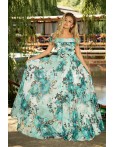 Rochie de ocazie lunga in nuante de albastra cu imprimeu floral