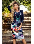 Rochie bleumarin cu imprimeuri multicolore