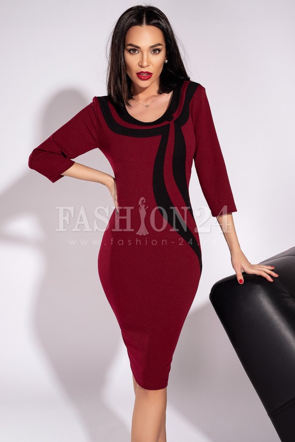 Rochie Andra in doua culori bordo si negru