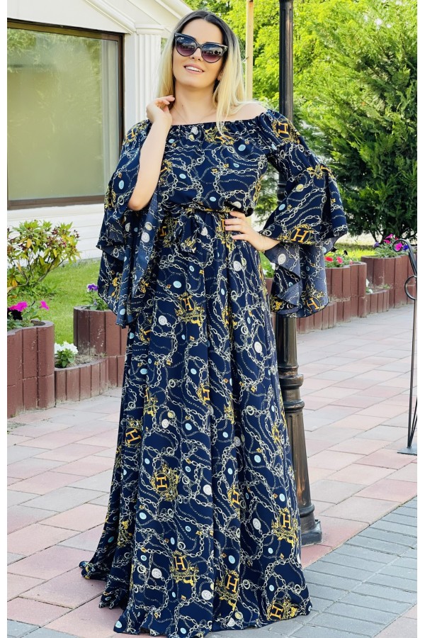 Rochie lunga eleganta Rania cu model cu lanturi